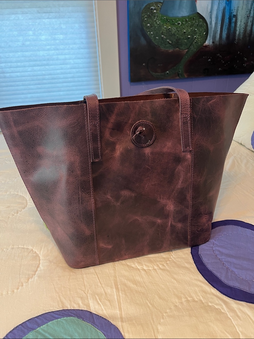 Classic Burgundy Leather Tote Bag - Women's Carryall